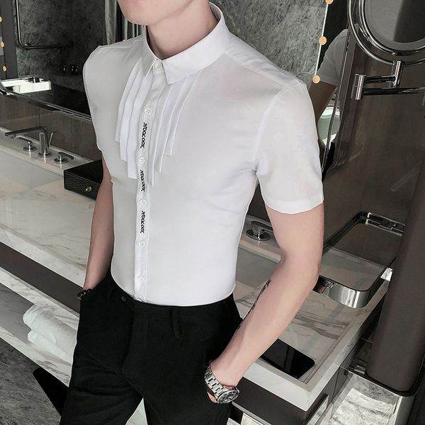 british style summer men's nightclub work black tide white designer shirt homme, White;black
british style summer men's nightclub work black tide white designer shirt homme, White;black