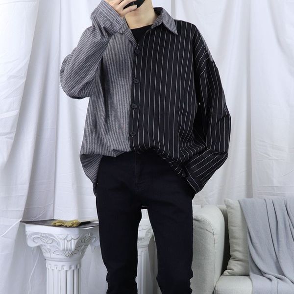 men's casual shirts striped shirt, two-color large, korean long sleeve, gothic neutral, spring and autumn, 2021, White;black
men's casual shirts striped shirt, two-color large, korean long sleeve, gothic neutral, spring and autumn, 2021, White;black
