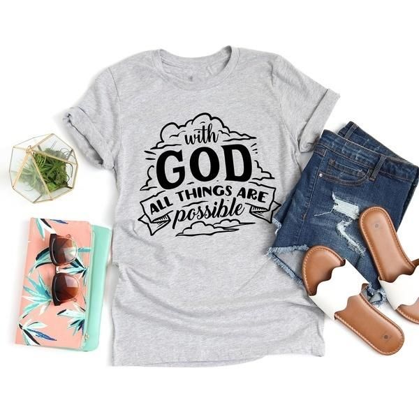 women's t-shirt fashion short sleeve letters print with god all things are possible christian religious jesus tees l456, White
women's t-shirt fashion short sleeve letters print with god all things are possible christian religious jesus tees l456, White