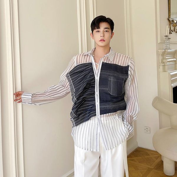 men's casual shirts male streetwear vintage fashion shirt ruffle men loose long sleeve thin sunscreen stripe stage clothing, White;black
men's casual shirts male streetwear vintage fashion shirt ruffle men loose long sleeve thin sunscreen stripe stage clothing, White;black