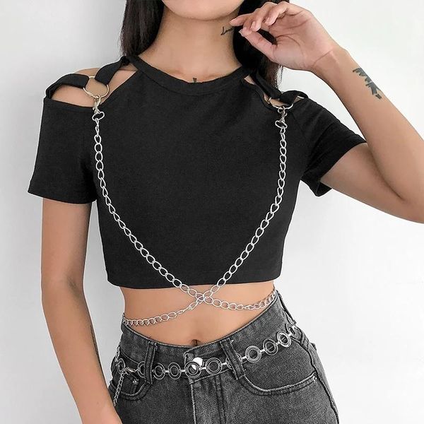 women's t-shirt summer women short sleeve t shirt chain cross slim hollow crop black tee, White
women's t-shirt summer women short sleeve t shirt chain cross slim hollow crop black tee, White