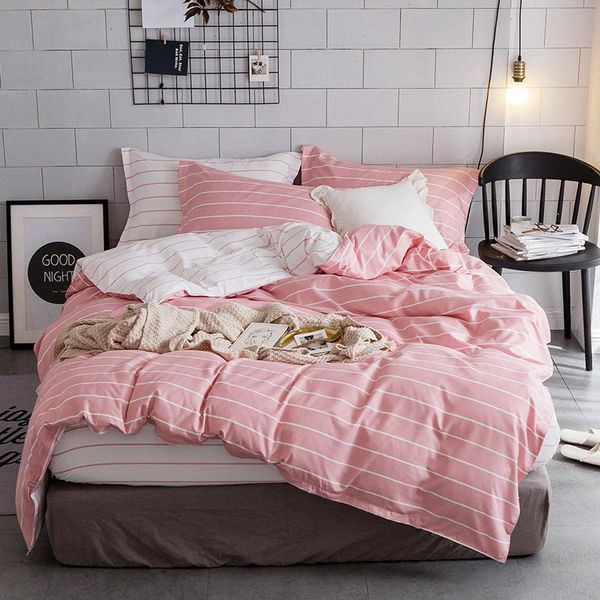 bedding sets white stripe pink duvet cover set king size simple style grey pillowcase 3 piece