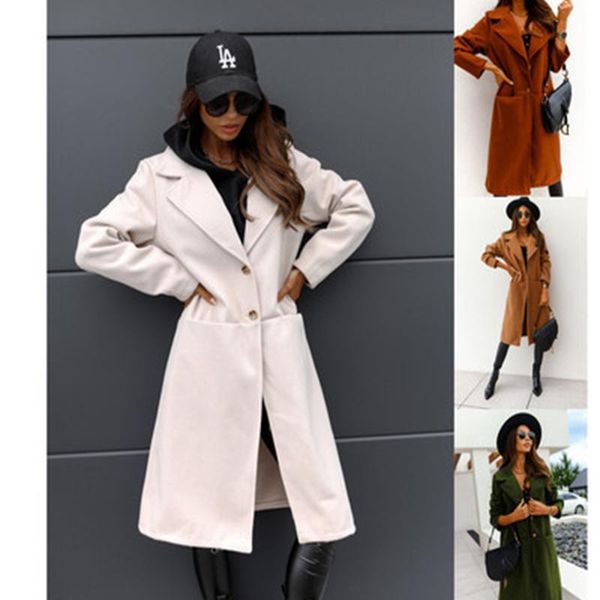 women's wool & blends autumn and winter long sleeve double pocket button woolen coat clothing., Black
women's wool & blends autumn and winter long sleeve double pocket button woolen coat clothing., Black