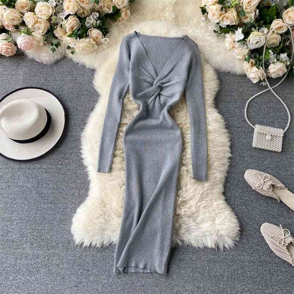 spring autumn women's dress folded knotted v-neck long sleeve solid color stretch female knitted base es gx102 210507, Black;gray
spring autumn women's dress folded knotted v-neck long sleeve solid color stretch female knitted base es gx102 210507, Black;gray