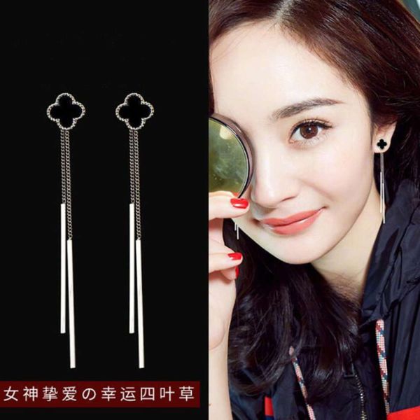 b194 temperament long female flower anti allergy tassel sweet earrings jewelry s925, Black
b194 temperament long female flower anti allergy tassel sweet earrings jewelry s925, Black