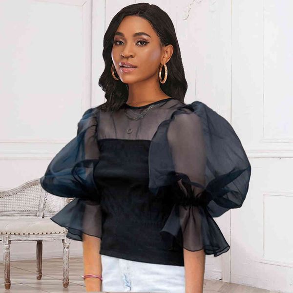 women's knits & tees women blouse black patchwork lantern sleeves see through thin transparent shirt plus size fashion bluas, White
women's knits & tees women blouse black patchwork lantern sleeves see through thin transparent shirt plus size fashion bluas, White