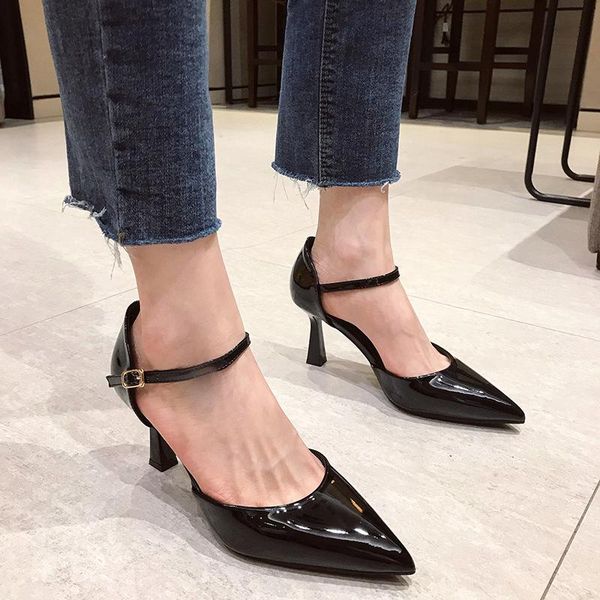 dress shoes japanned leather thin high heels sandals pointed toe shallow ankle strap summer woman solid brief elegant ladies sandalias, Black
dress shoes japanned leather thin high heels sandals pointed toe shallow ankle strap summer woman solid brief elegant ladies sandalias, Black