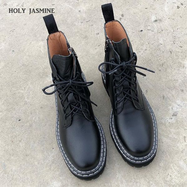 boots 2021 genuine leather ladies women lace up low heel casual ankle shoes woman short platform, Black
boots 2021 genuine leather ladies women lace up low heel casual ankle shoes woman short platform, Black