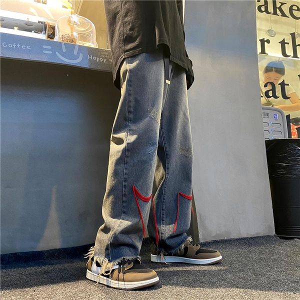 men's jeans winter red line embroidery hip hop denim pants men 2022 high street vintage washed jean male loose straight, Blue
men's jeans winter red line embroidery hip hop denim pants men 2022 high street vintage washed jean male loose straight, Blue
