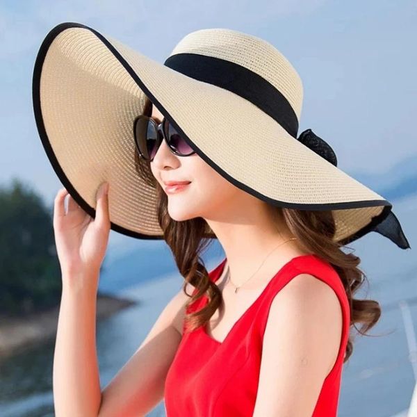 stingy brim hats summer large straw hat floppy wide sun cap bowknot beach foldable for women, Blue;gray
stingy brim hats summer large straw hat floppy wide sun cap bowknot beach foldable for women, Blue;gray