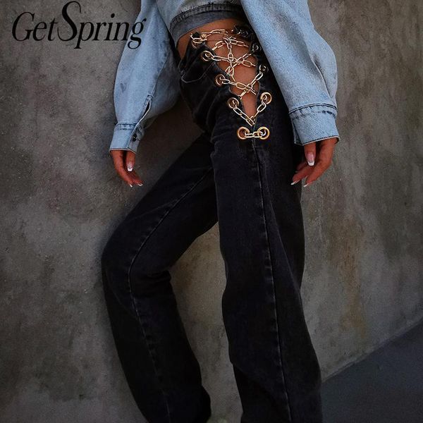 women's jeans getspring women black denim womens straight metal chain bandage pants loose long trousers, Blue
women's jeans getspring women black denim womens straight metal chain bandage pants loose long trousers, Blue