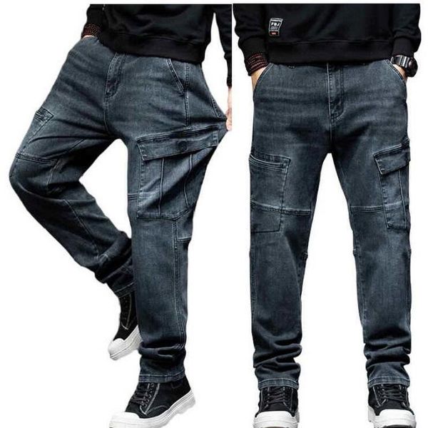 men's jeans high waist men stretched loose straight tall man denim trousers elastic oversized size pants, Blue
men's jeans high waist men stretched loose straight tall man denim trousers elastic oversized size pants, Blue
