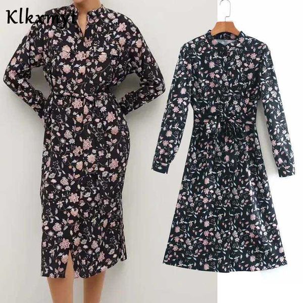 klkxmyt za dress women fashion floral print midi vintage long sleeve waist lace up female es vestidos mujer 210527, Black;gray
klkxmyt za dress women fashion floral print midi vintage long sleeve waist lace up female es vestidos mujer 210527, Black;gray
