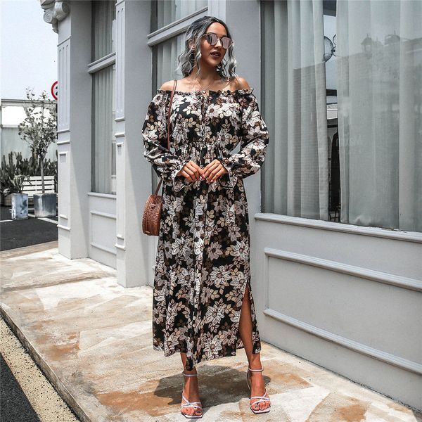 dresses spring summer slash neck full sleeve slim split long es for women casual high waist maxi xdh6, Black;gray
dresses spring summer slash neck full sleeve slim split long es for women casual high waist maxi xdh6, Black;gray