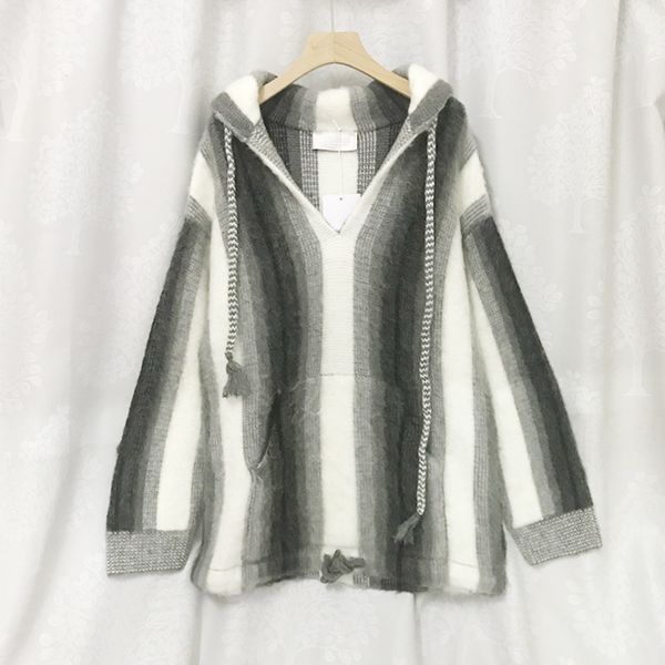 high edition 21 spring and autumn grey stripe gradient hooded v-neck korean temperament commuter sweater z6070#, Black;gray
high edition 21 spring and autumn grey stripe gradient hooded v-neck korean temperament commuter sweater z6070#, Black;gray
