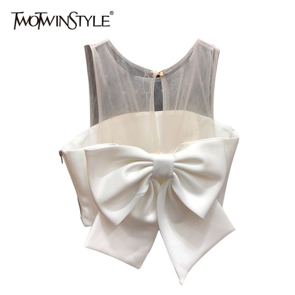 patchwork mesh bowknot shirt for women o neck sleeveless backless perspective blouse female summer 210524, White
patchwork mesh bowknot shirt for women o neck sleeveless backless perspective blouse female summer 210524, White
