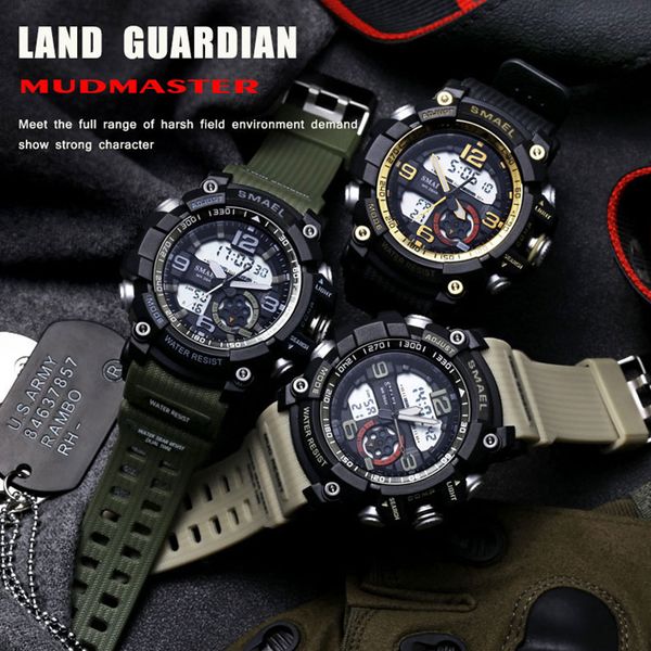 2020 smael sport men's wristwatch led digital clock waterproof dual time wristwatch military watch 1617 mens watches orologi da uomo1, Slivery;brown
2020 smael sport men's wristwatch led digital clock waterproof dual time wristwatch military watch 1617 mens watches orologi da uomo1, Slivery;brown