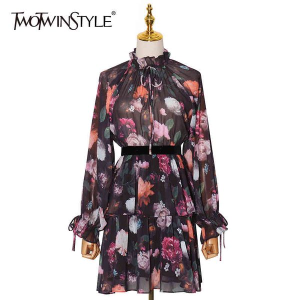 elegant print floral dress for women stand collar lantern sleeve high waist lace up bowknot chiffon dresses female 210423, Black;gray
elegant print floral dress for women stand collar lantern sleeve high waist lace up bowknot chiffon dresses female 210423, Black;gray