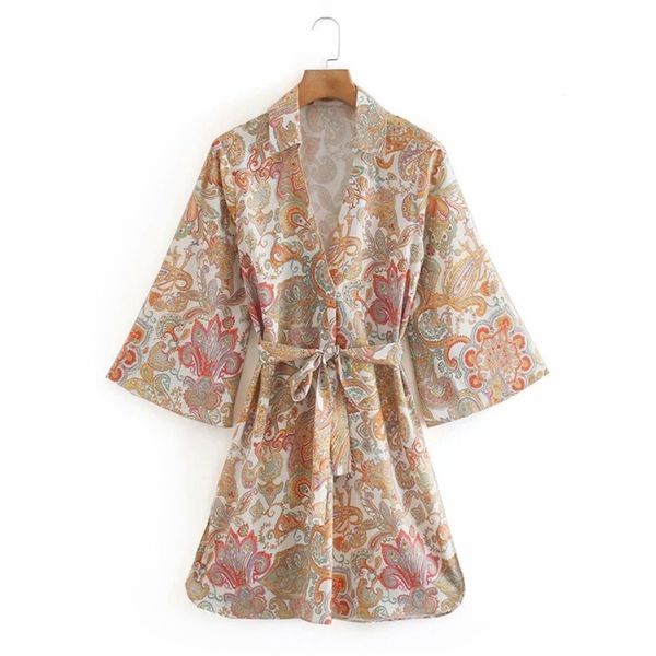women vintage mini dress summer 3/4 sleeve floral print v-neck sashes bow es female elegant street split vestido 210513, Black;gray
women vintage mini dress summer 3/4 sleeve floral print v-neck sashes bow es female elegant street split vestido 210513, Black;gray