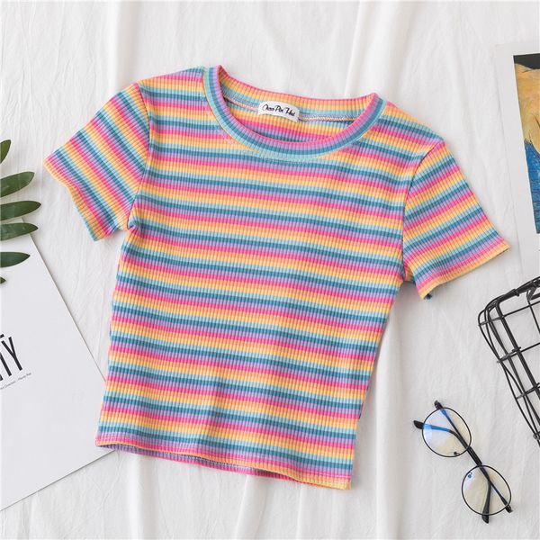 t shirt women rainbow striped slim fit t shirt harajuku tshirt summer short sleeve korean t-shirt feminina clothes 210518, White
t shirt women rainbow striped slim fit t shirt harajuku tshirt summer short sleeve korean t-shirt feminina clothes 210518, White