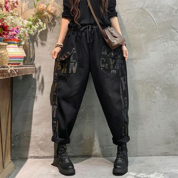 women's jeans 2021 spring autumn arts style women elastic waist loose vintage letter print casual cotton denim harem pants v427, Blue
women's jeans 2021 spring autumn arts style women elastic waist loose vintage letter print casual cotton denim harem pants v427, Blue