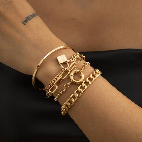 link, chain 5pcs punk curb cuban bracelets set for women hip hop gold color lock charm bangles fashion jewelry gift, Black
link, chain 5pcs punk curb cuban bracelets set for women hip hop gold color lock charm bangles fashion jewelry gift, Black