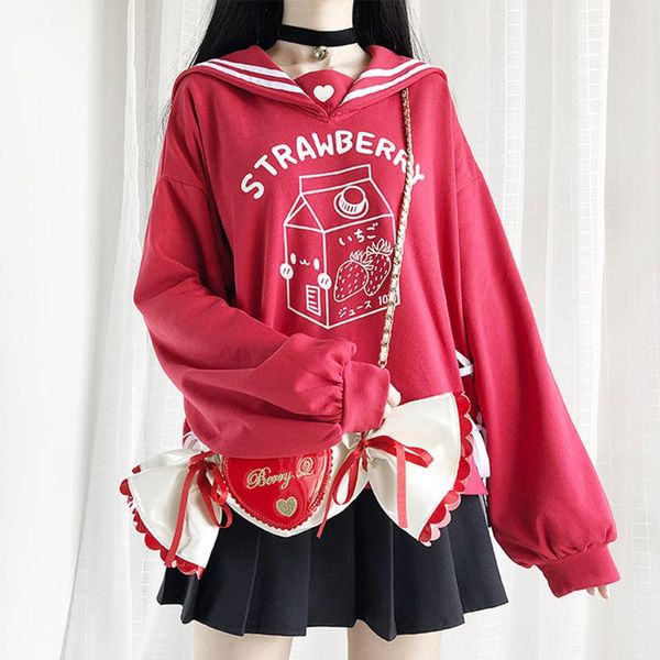 women's hoodies & sweatshirts spring autumn japanese sweet soft girl sweatshirt kawaii sailor collar pullover cute strawberry print ful, Black
women's hoodies & sweatshirts spring autumn japanese sweet soft girl sweatshirt kawaii sailor collar pullover cute strawberry print ful, Black