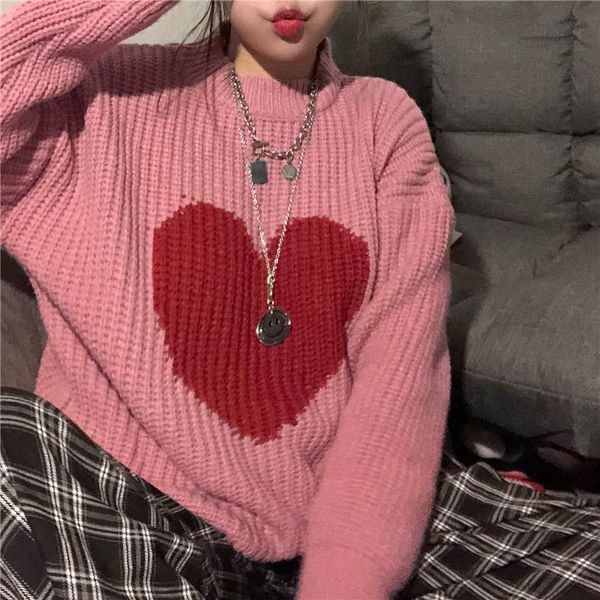 women's sweaters saleqi 2021 winter sweet heart pattern sweater retro harajuku style full sleeve pullover loose knit casual, White;black
women's sweaters saleqi 2021 winter sweet heart pattern sweater retro harajuku style full sleeve pullover loose knit casual, White;black
