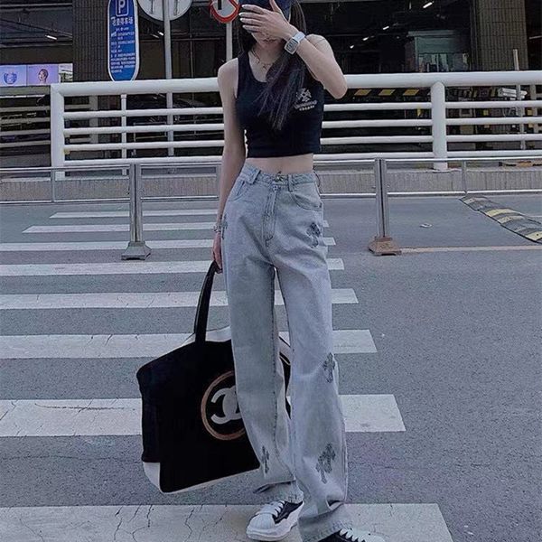 21s autumn new ch cross leather label printed gray white washed heavy industrial jeans couple's age reduced ins, Blue
21s autumn new ch cross leather label printed gray white washed heavy industrial jeans couple's age reduced ins, Blue