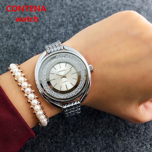 wristwatches contena women's watch rhinestone stainless steel band ladies watches fashion dress female clock, Slivery;brown
wristwatches contena women's watch rhinestone stainless steel band ladies watches fashion dress female clock, Slivery;brown