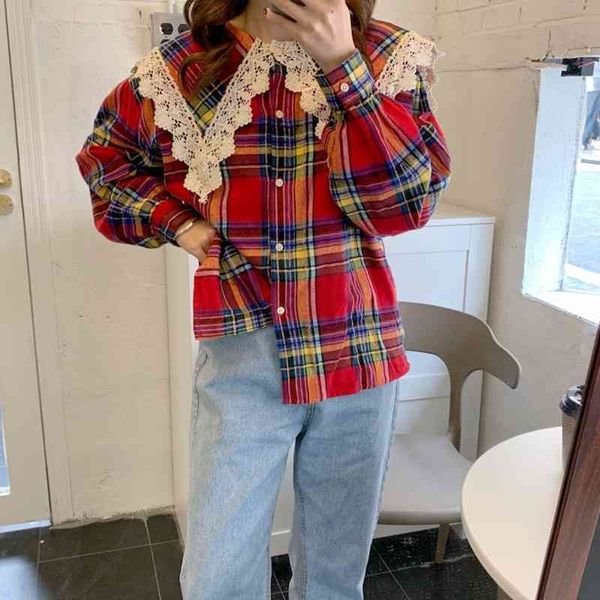 2 colors spring plaid shirt sweet preppy style peter pan collar retro lace patchwork long sleeve blouses womens (n1) 210423, White
2 colors spring plaid shirt sweet preppy style peter pan collar retro lace patchwork long sleeve blouses womens (n1) 210423, White