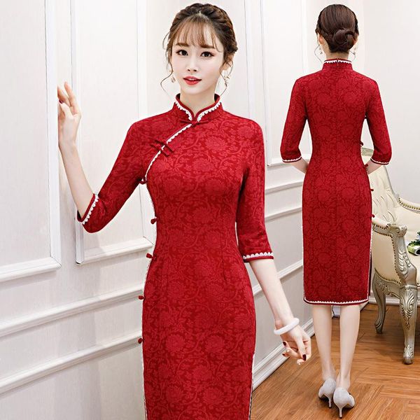 ethnic clothing lace trim cotton knee length cheongsam women slim flower oversize 3xl elegant evening party dress half sleeve qipao vestidos, Red
ethnic clothing lace trim cotton knee length cheongsam women slim flower oversize 3xl elegant evening party dress half sleeve qipao vestidos, Red