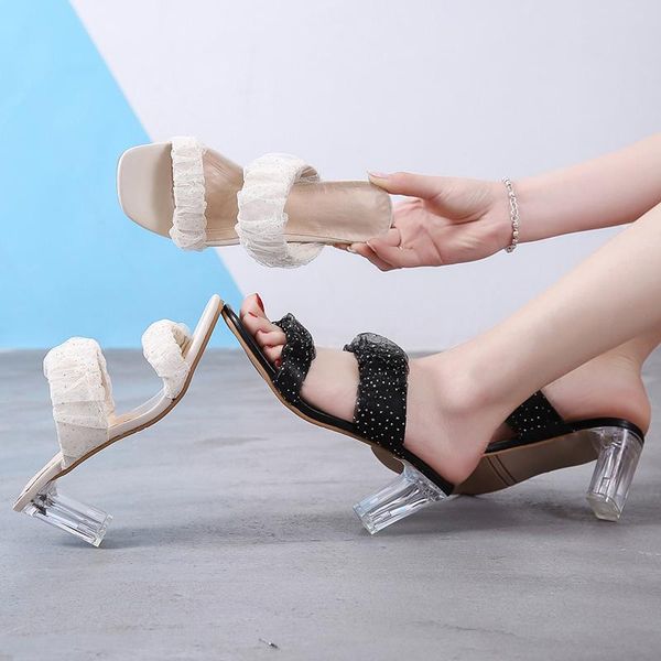 summer outer wear a word with high-heeled slippers fairy wind sandals female lace transparent thick heel z888, Black
summer outer wear a word with high-heeled slippers fairy wind sandals female lace transparent thick heel z888, Black