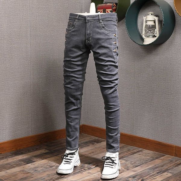 men's jeans spring autumn newly fashion retro dark gray slim fit casual elastic for korean style punk denim pencil pants z41t, Blue
men's jeans spring autumn newly fashion retro dark gray slim fit casual elastic for korean style punk denim pencil pants z41t, Blue