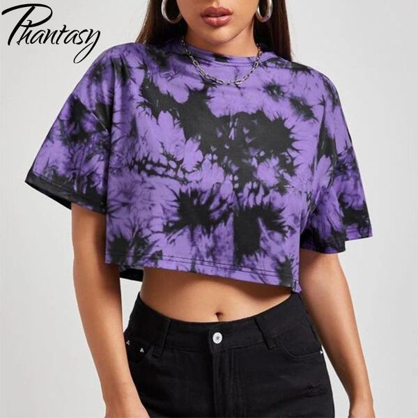 women's t-shirt phantasy 2021 tie-dye crop summer short sleeve loose fashion street style casual o-neck tees, White
women's t-shirt phantasy 2021 tie-dye crop summer short sleeve loose fashion street style casual o-neck tees, White