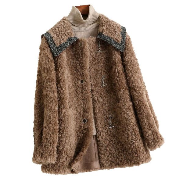 women's fur & faux genuine blended wool coat winter women warm outerwear suit lf21015kqn, Black
women's fur & faux genuine blended wool coat winter women warm outerwear suit lf21015kqn, Black