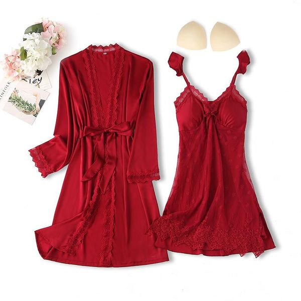 women's sleepwear summer 2pcs intimate lingerie satin lace robe set women kimono bathrobe gown nightwear silky home clothes, Black;red
women's sleepwear summer 2pcs intimate lingerie satin lace robe set women kimono bathrobe gown nightwear silky home clothes, Black;red