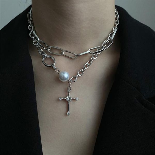 pendant necklaces 316l stainless steel double-layer pearl cross stitching chain necklace ladies hip-hop single cz stacked no fade, Silver
pendant necklaces 316l stainless steel double-layer pearl cross stitching chain necklace ladies hip-hop single cz stacked no fade, Silver