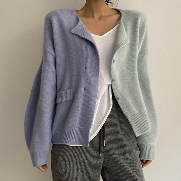women's knits & tees autumn cardigans loose large size contrast color stitching sweater coat winter long-sleeved vintage cardigan jacke, White
women's knits & tees autumn cardigans loose large size contrast color stitching sweater coat winter long-sleeved vintage cardigan jacke, White