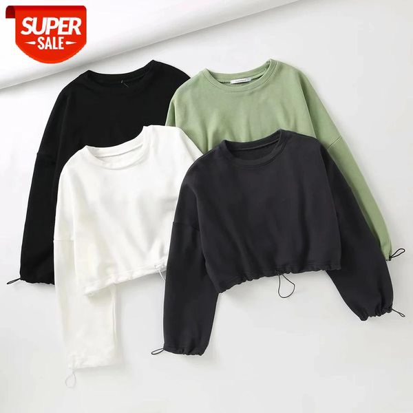 women solid color cropped pullover autumn long sleeve round neck loose adjustable drawstring beam hem casual wild sweatshirt #eq4o, Black
women solid color cropped pullover autumn long sleeve round neck loose adjustable drawstring beam hem casual wild sweatshirt #eq4o, Black