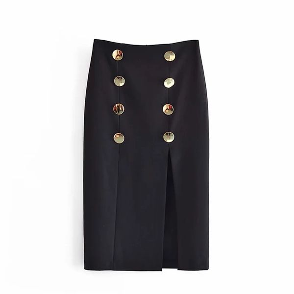 women vintage double breasted design black straight midi skirt faldas mujer female back zipper split vestidos 210531
women vintage double breasted design black straight midi skirt faldas mujer female back zipper split vestidos 210531