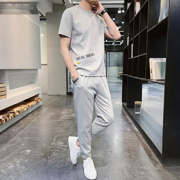 men's tracksuits casual sports suit summer ice silk short sleeve clothes korean trend thin and handsome with wear, Gray
men's tracksuits casual sports suit summer ice silk short sleeve clothes korean trend thin and handsome with wear, Gray
