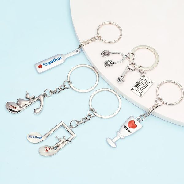 

keychains music and wine theme series key chain silver combination keychain notation red microphone earphone lovers lover gift