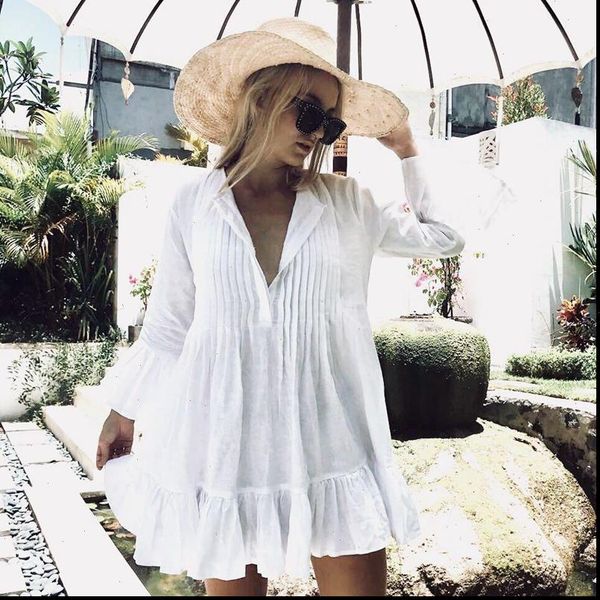 women dresses loose white beach dress bikini cover up flare sleeve bohemian bathing suit sundress ruffle deep v neck hem, Black;gray
women dresses loose white beach dress bikini cover up flare sleeve bohemian bathing suit sundress ruffle deep v neck hem, Black;gray