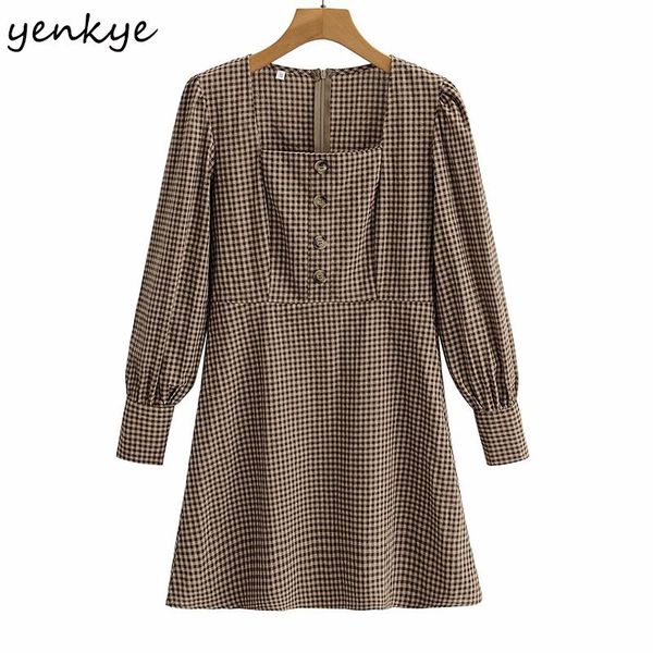 vintage plaid dress women elegant square neck long sleeve a-line mini spring vestido casual dresses, Black;gray
vintage plaid dress women elegant square neck long sleeve a-line mini spring vestido casual dresses, Black;gray