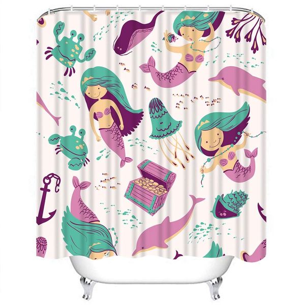 abihuu mermaid shower curtains for bathroom, marine mermaid and underwater crab jellyfish, waterproof bathroom shower curtain