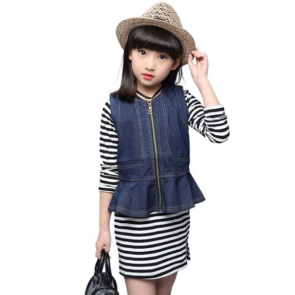girls clothes denim vest + dress children for striped pattern tracksuit girl spring autumn childrens clothing 210528, White
girls clothes denim vest + dress children for striped pattern tracksuit girl spring autumn childrens clothing 210528, White
