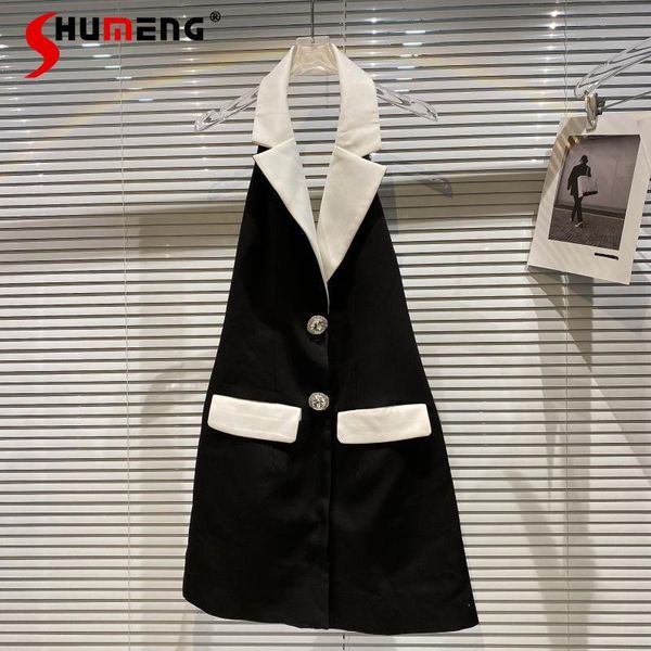 women's vests 2021 summer elegant rhinestone black white contrast color hanging collar suit vest women fashion office lady blazer tank 
women's vests 2021 summer elegant rhinestone black white contrast color hanging collar suit vest women fashion office lady blazer tank