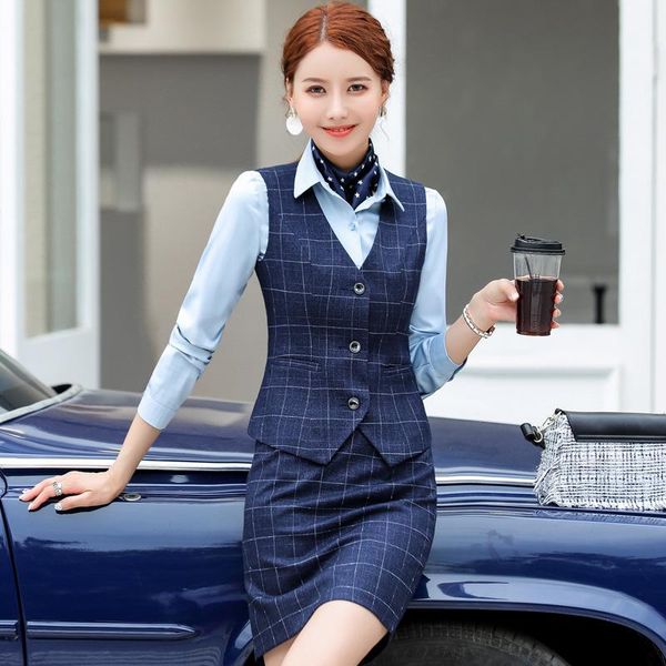 work dresses izicfly style blue plaid women suits skirt and vest uniform formal ladies waistcoat office clothes wear for, White;black
work dresses izicfly style blue plaid women suits skirt and vest uniform formal ladies waistcoat office clothes wear for, White;black
