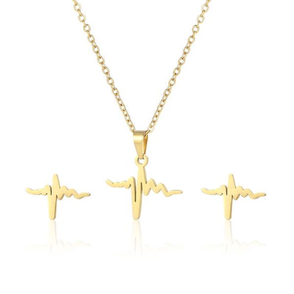 earrings & necklace punk stainless steel ecg heartbeat pendant jewelry set chic gold color chain women girlfriend gift, Silver
earrings & necklace punk stainless steel ecg heartbeat pendant jewelry set chic gold color chain women girlfriend gift, Silver